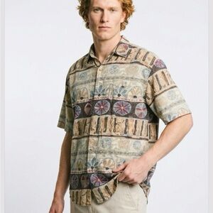 Territory Ahead 100% Silk Southwestern Tribal Pattern Shirt Men’s L Boho Resort